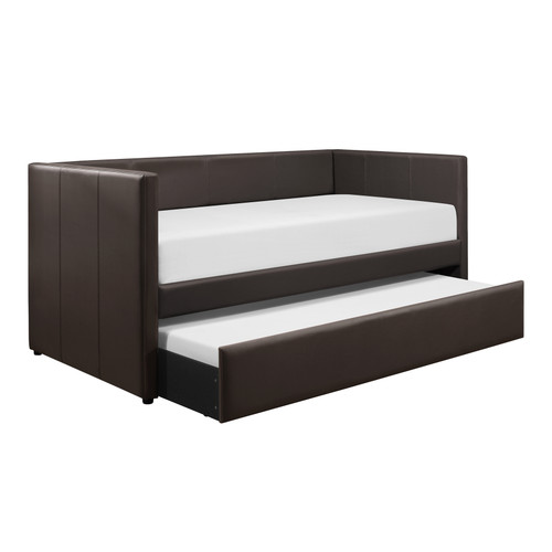 Homelegance Adra Modern Upholstered Daybed with Roll Out Trundle in Dark Brown