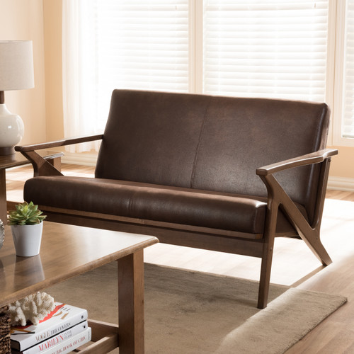 Baxton Studio Venza Mid-Century Modern Walnut Wood Black Faux