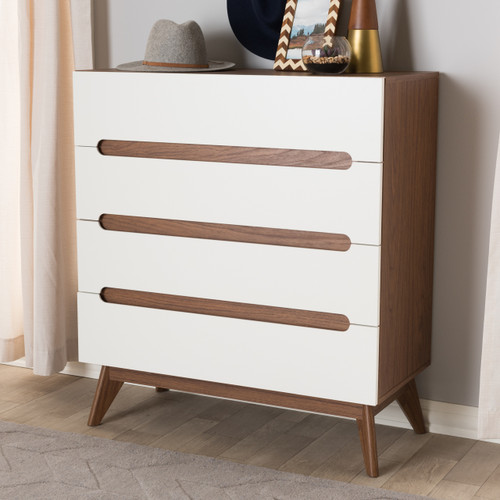 Baxton Studio Calypso Mid-Century Modern White and Walnut Wood 3