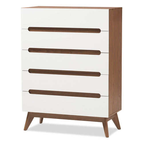 Baxton Studio Calypso Mid Century Modern White and Walnut Wood 4