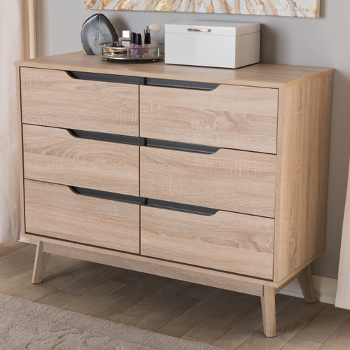 Baxton Studio Fella Mid Century Modern 4 Drawer Oak and Grey Wood