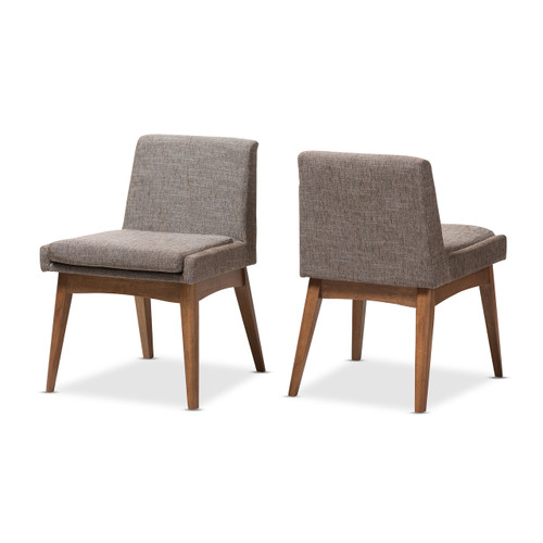 Baxton Studio Nexus Mid-Century Modern Walnut Wood Finishing and Gravel Fabric Upholstered Dining Side Chair
