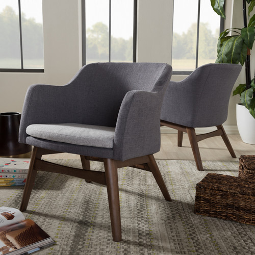 Baxton Studio Vera Mid-Century Modern Two-Tone Grey Fabric Lounge Chair