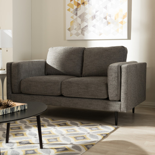 Baxton Studio Brittany Retro Mid-Century Modern Grey Fabric Upholstered 2-Seater Loveseat