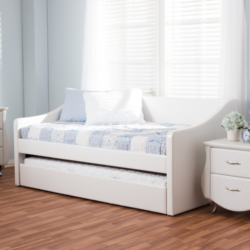 Baxton Studio Barnstorm Modern and Contemporary White Faux Leather Upholstered Daybed with Guest Trundle Bed