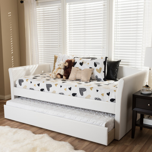 Baxton Studio Camino Modern and Contemporary White Faux Leather Upholstered Daybed with Guest Trundle Bed