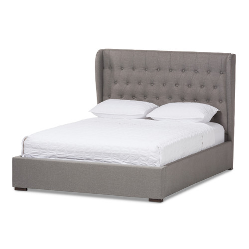 Baxton Studio Taylor Modern and Contemporary Light Grey Fabric Queen Size Gas-Lift Platform Bed
