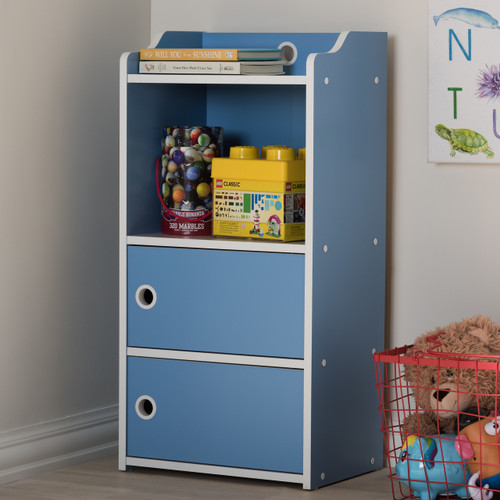 Baxton Studio Aeluin Contemporary Children's Blue and White Finished 2-Door Bookcase