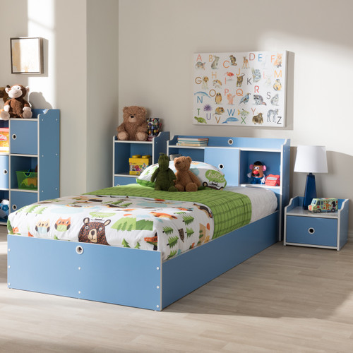 Baxton Studio Aeluin Contemporary Children's Blue and White Finished 2-Piece Bedroom Set