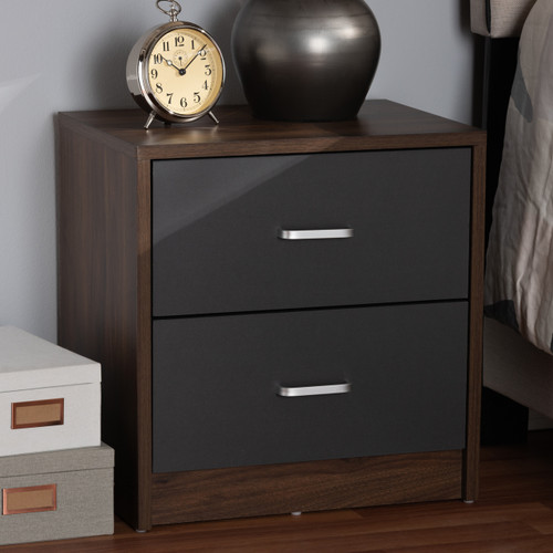 Baxton Studio Hansel Modern and Contemporary 2-Drawer Dark Brown and Dark Grey Finished Nightstand