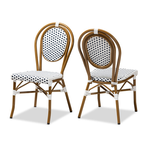 Baxton Studio Gauthier Classic French Indoor and Outdoor Navy and White Bamboo Style Bistro Stackable Dining Chair Set