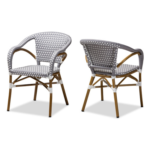 Baxton Studio Eliane Classic French Indoor and Outdoor Grey and White Bamboo Style Stackable Bistro Dining Chair Set