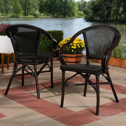 Baxton Studio Artus Classic French Indoor and Outdoor Black Bamboo Style Stackable Bistro Dining Chair Set