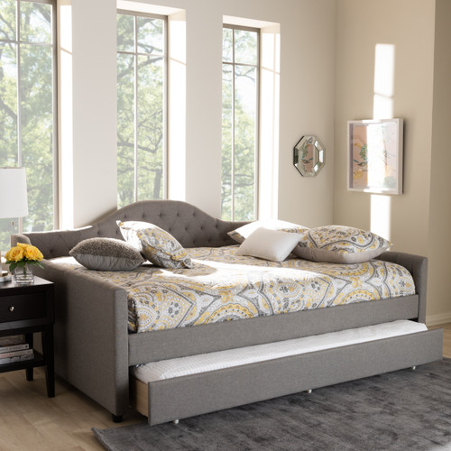 Baxton Studio Eliza Modern and Contemporary Grey Fabric Upholstered Daybed with Trundle