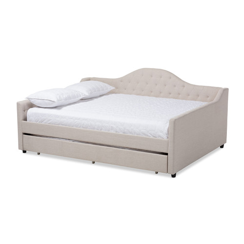 Baxton Studio Eliza Modern and Contemporary Light Beige Fabric Upholstered Daybed with Trundle