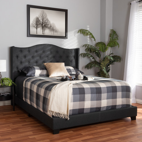 Baxton Studio Alesha Modern and Contemporary Charcoal Grey Fabric Upholstered Bed