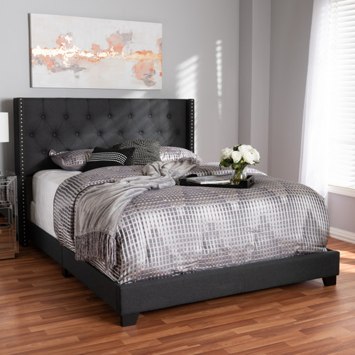 Baxton Studio Brady Modern and Contemporary Charcoal Grey Fabric Upholstered Bed