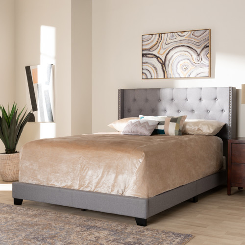 Baxton Studio Brady Modern and Contemporary Light Grey Fabric Upholstered Bed