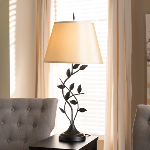 Baxton Studio Cilla Transitional Black Metal Leaf Table Lamp