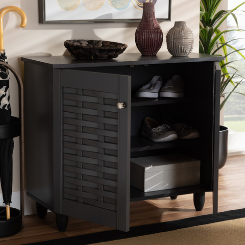 Baxton Studio Winda Modern and Contemporary Dark Gray 2-Door Wooden Entryway Shoe Storage Cabinet