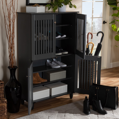 Baxton Studio Fernanda Modern and Contemporary Dark Gray 4-Door Wooden Entryway Shoe Storage Cabinet