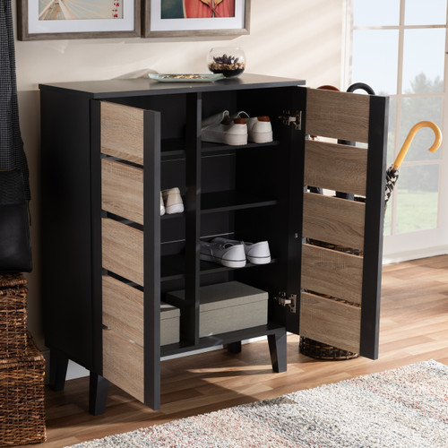 Baxton Studio Melle Modern and Contemporary Two-Tone Oak Brown and Dark Gray 2-Door Wood Entryway Shoe Storage Cabinet