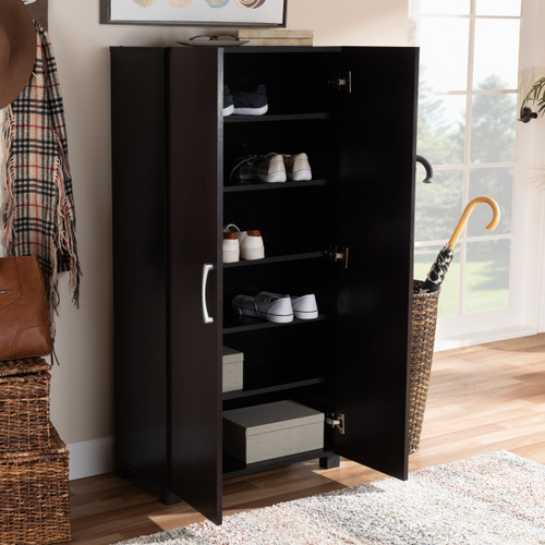 Baxton Studio Marine Modern and Contemporary Wenge Dark Brown Finished 2-Door Wood Entryway Shoe Storage Cabinet