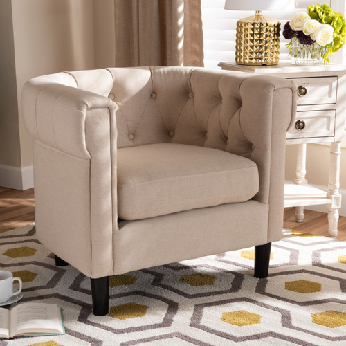 Baxton Studio Bisset Classic and Traditional Beige Fabric Upholstered Chesterfield Chair