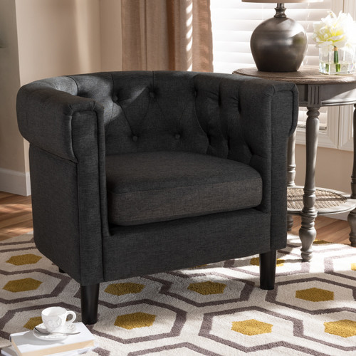 Baxton Studio Bisset Classic and Traditional Gray Fabric Upholstered Chesterfield Chair