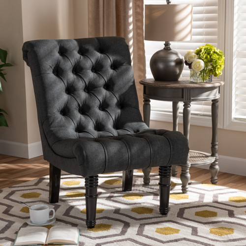 Baxton Studio Barthe Classic and Traditional Gray Fabric Upholstered Accent Chair with Rolled Back