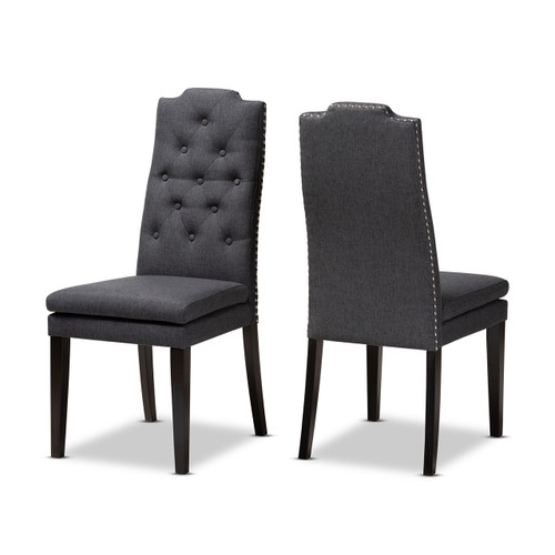 Baxton Studio Dylin Modern and Contemporary Charcoal Fabric Upholstered Button Tufted Wood Dining Chair Set