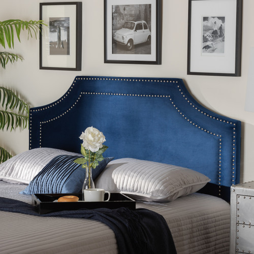 Baxton Studio Avignon Modern and Contemporary Navy Blue Velvet Fabric Upholstered Headboard