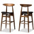 Baxton Studio Flora Mid-Century Modern Black Faux Leather Upholstered Walnut Finished Bar Stool Set