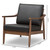 Baxton Studio Venza Mid-Century Modern Walnut Wood Black Faux Leather Lounge Chair