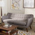 Baxton Studio Harper Mid-Century Modern Light Grey Fabric Upholstered Walnut Wood Button-Tufted 3-Seater Sofa