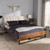 Baxton Studio Mitchell Rustic Industrial Walnut Wood Beige Fabric Dark Bronze Metal Platform Bed