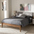 Baxton Studio Leyton Mid-Century Light Grey Fabric and Medium Brown Finish Wood Platform Bed
