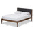 Baxton Studio Ember Mid-Century Dark Grey Fabric and Medium Brown Finish Wood Platform Bed