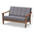 Baxton Studio Larsen Mid-Century Modern Gray Fabric Upholstered Walnut Wood Loveseat