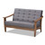 Baxton Studio Larsen Mid-Century Modern Gray Fabric Upholstered Walnut Wood Loveseat