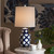 Baxton Studio Tierney Modern and Contemporary Dark Blue and White Quatrefoil Patterned Ceramic Table Lamp