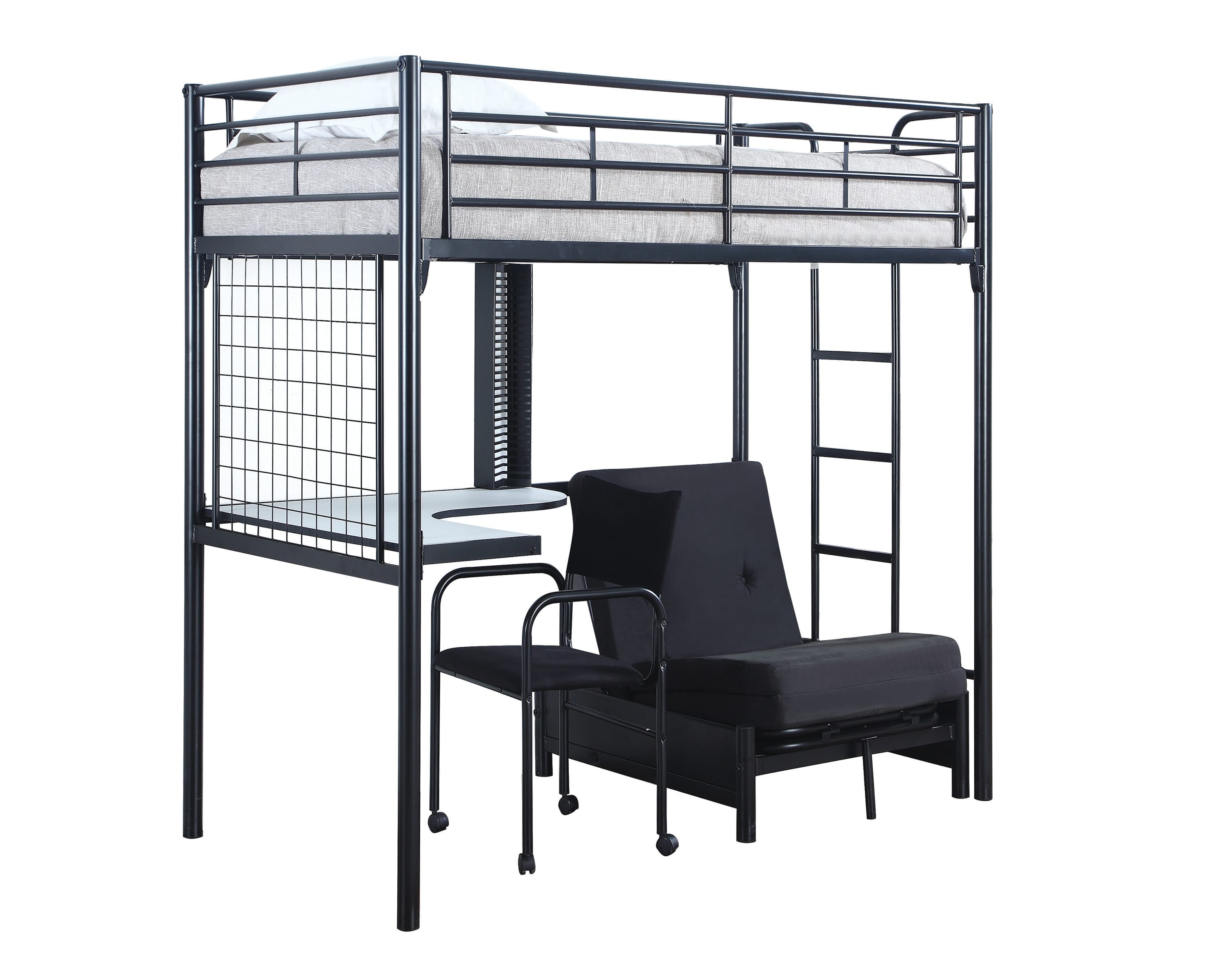 full size loft bed with desk and futon chair
