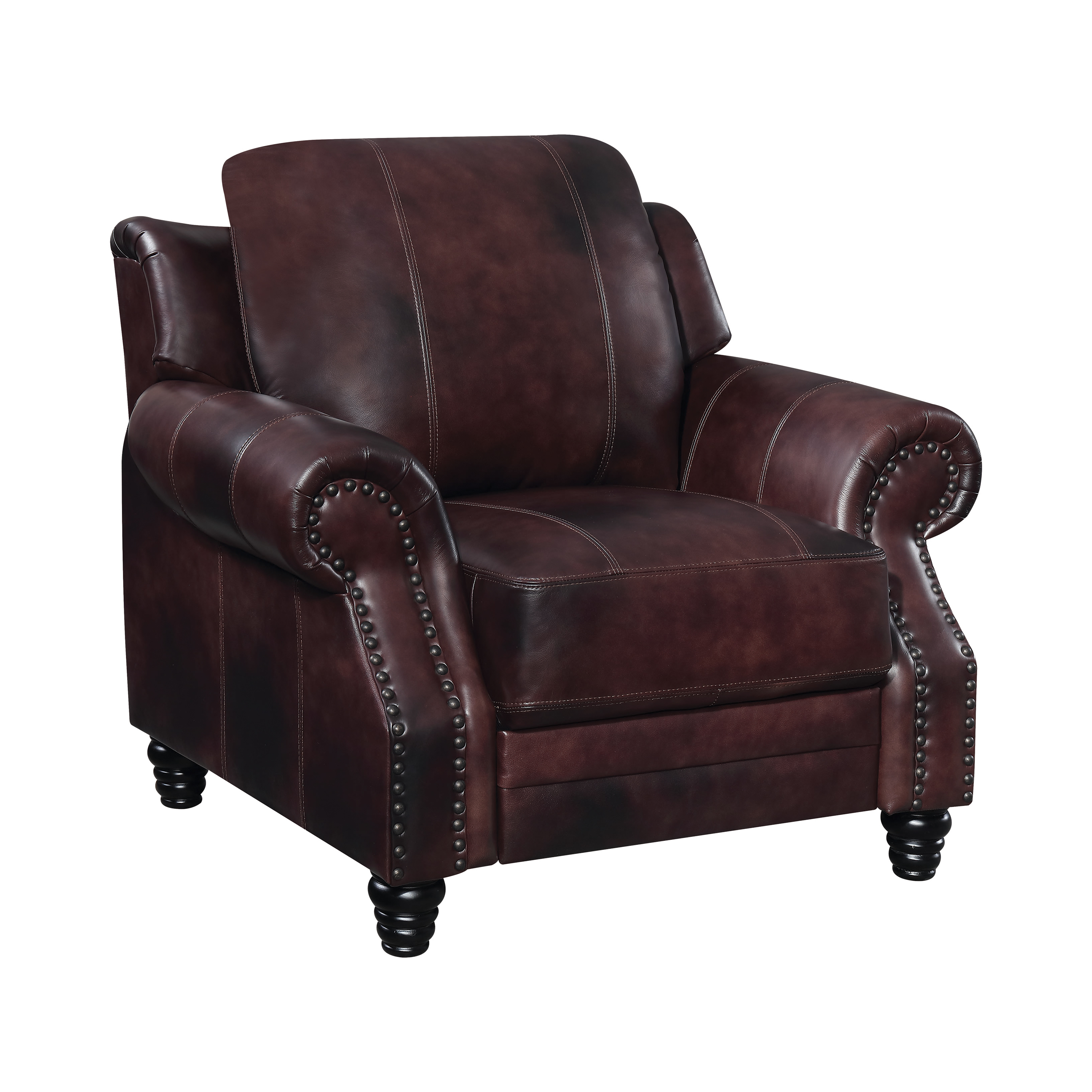 Coaster Princeton Rolled Arm Leather Recliner in Merlot