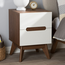 Baxton Studio Calypso Mid-Century Modern White and Walnut Wood 3-Drawer ...