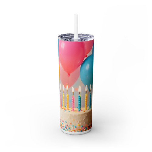 Joyful Birthday Bash - Skinny Tumbler with Straw, 20oz