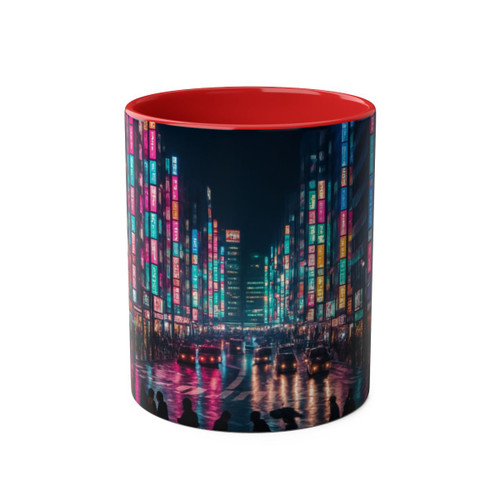 Tokyo Neon Streets - Two-Tone Coffee Mugs, 11oz