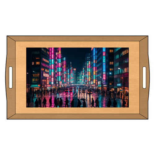 Tokyo Neon Streets - Bamboo Serving Tray (Engraving)