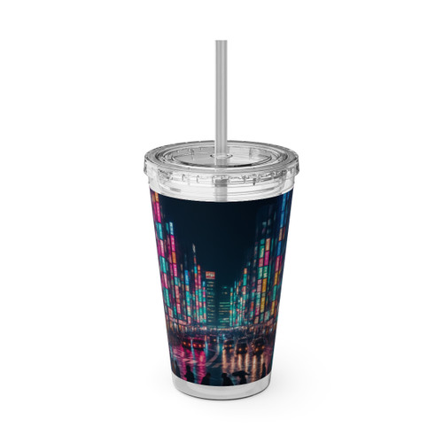 Tokyo Neon Streets - Sunsplash Tumbler with Straw, 16oz