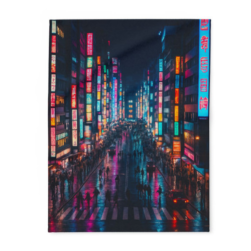 Tokyo Neon Streets - Arctic Fleece Blanket