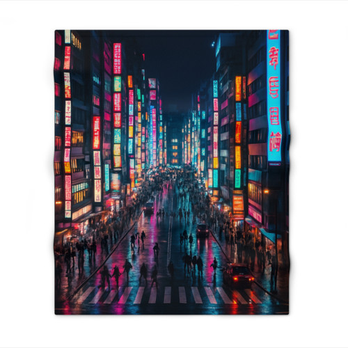 Tokyo Neon Streets - Throw Blanket